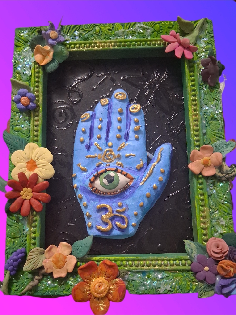 Original Handmade Blue Hamsa Mixed Media Wall Art One Of A Kind
